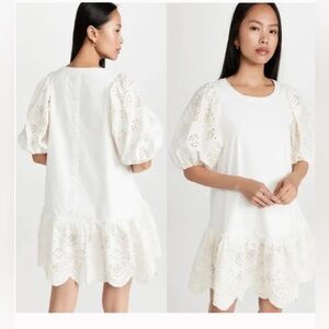 Moon River Dress Womens 
Medium Ivory Embroidered Eyelet Puff Sleeves Feminine